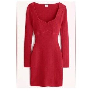 Abercrombie & Fitch Red Knitted Sweater Dress Long Sleeve Ribbed sz M Festive
